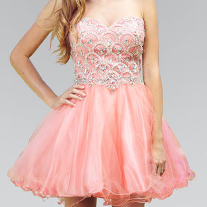 Coral Straplesss Cocktail Short Dress